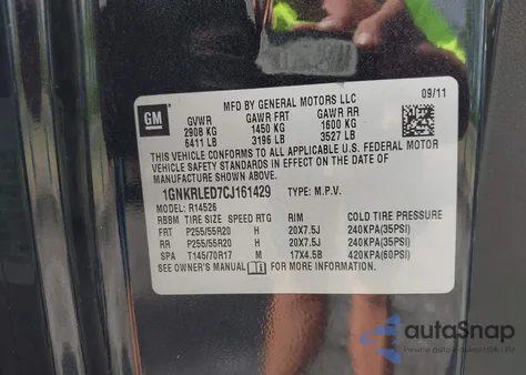 2012 Chevrolet Traverse Ltz из США, поврежденный, VIN 1GNKRLED7CJ161429